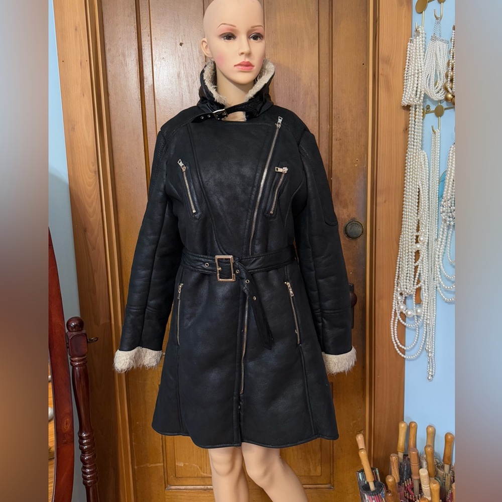 Women’s Faux Leather/Faux Shearling Trench Coat